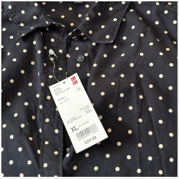 Uniqlo Long Sleeve Polka Dot Blouse, Cotton, Black-white, Size XL, NWT - Picture 3 of 12